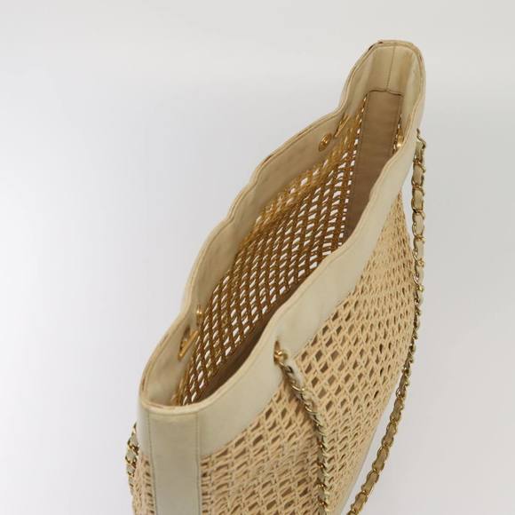 CHANEL COCO Mark Chain Tote Bag Straw Leather Beige Gold CC Auth yk14915 - Picture 6 of 16